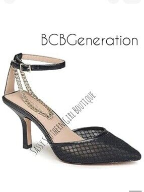 ⭐🆕BCBG black mesh chain ankle strap heels
